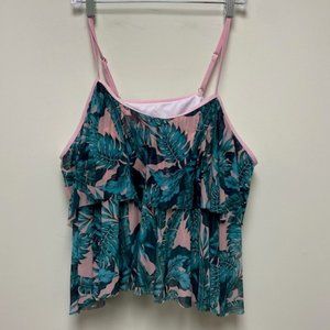 Plus size Tropical‎ Print Hanky Hem Mid Waist Tankini Swimsuit, size 4XL